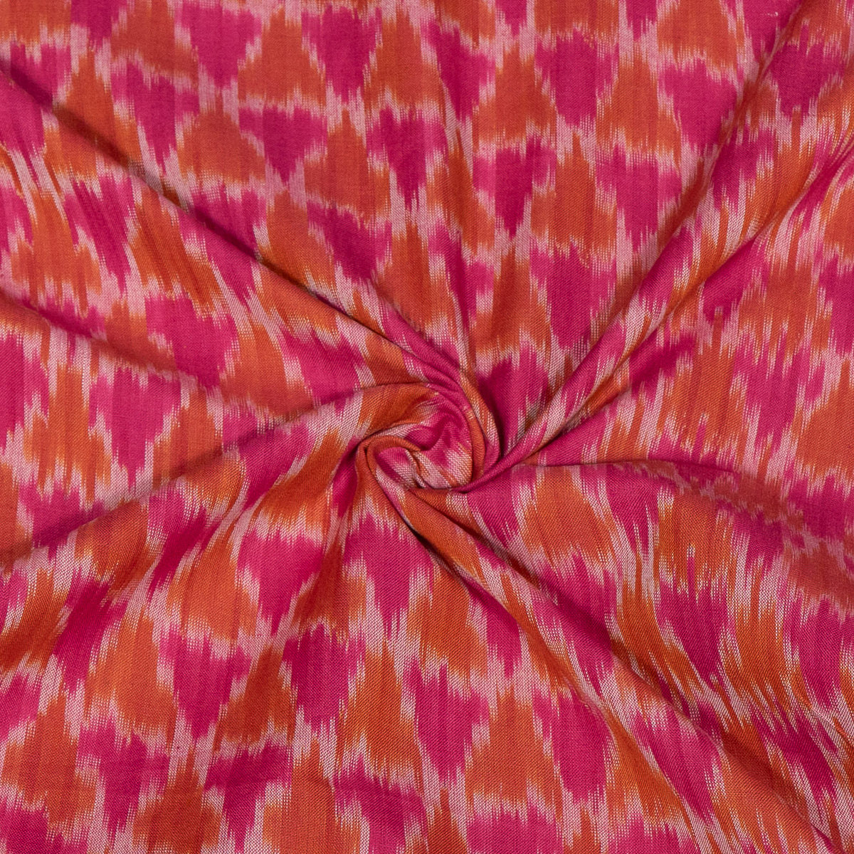 Pink & Orange Triangle Design Fine Quality Cotton Handloom Ikat Fabric for Dresses | Width: 44"
