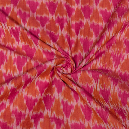 Pink & Orange Triangle Design Fine Quality Cotton Handloom Ikat Fabric for Dresses | Width: 44"