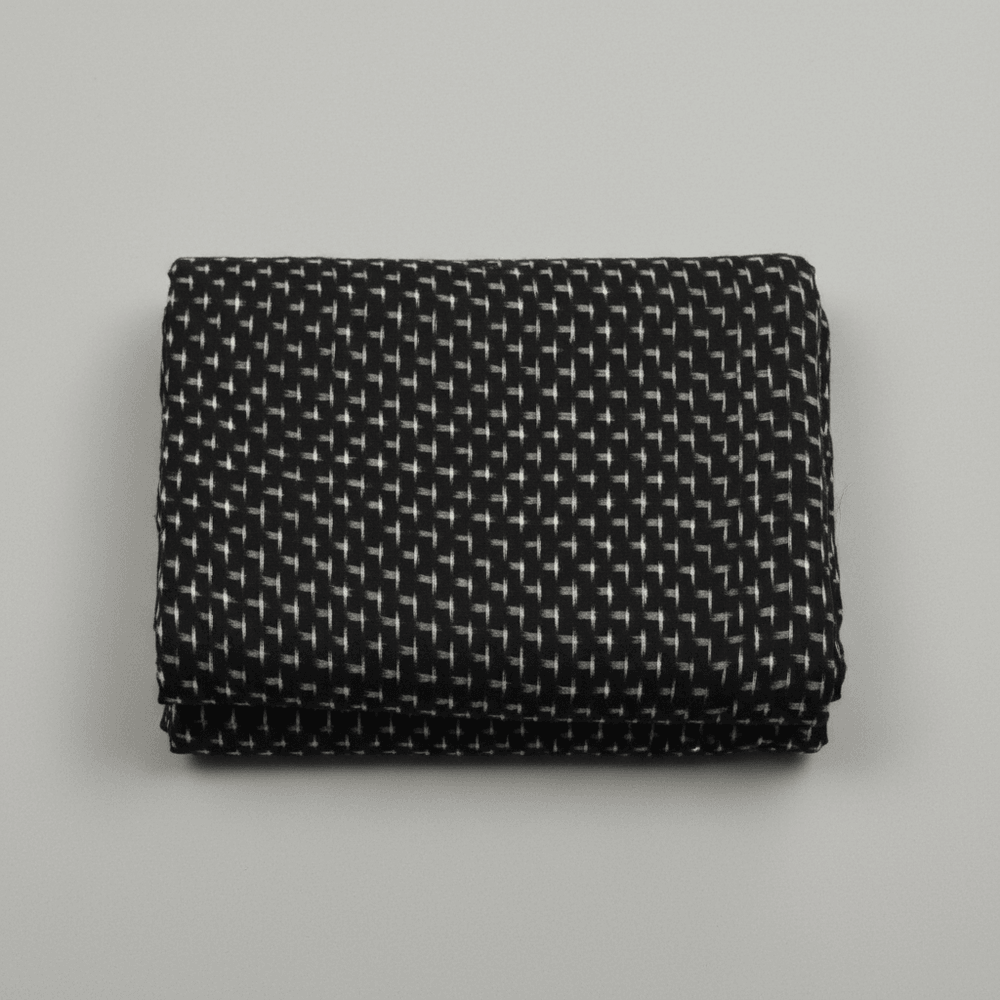 Black Base White Plus Handwoven Cotton Double Ikat Fabric for Men's Shirt | Width: 44"