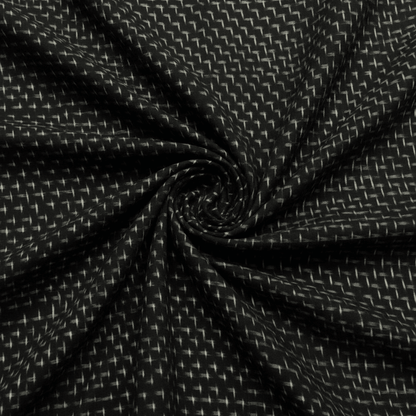 Black Base White Plus Handwoven Cotton Double Ikat Fabric for Men's Shirt | Width: 44"