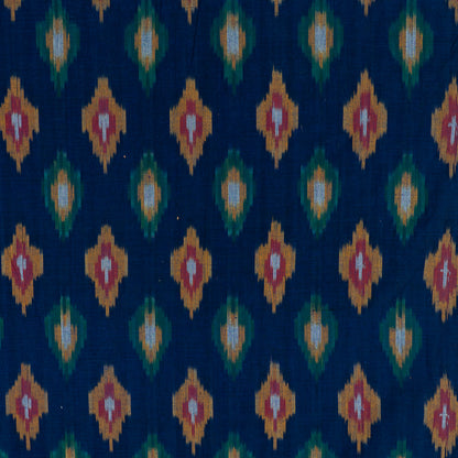 Blue Base Multicolor Small Design Fine Quality Cotton Handloom Ikat | SKU: IKK-389