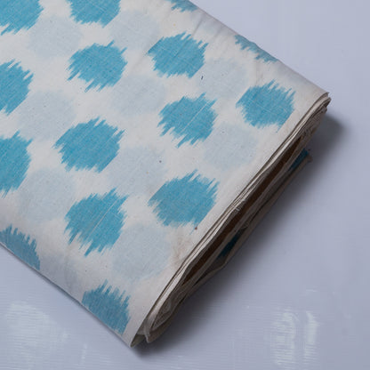 Turqouise Blue & White Fine Quality Circle Dot Cotton Handloom Ikat Fabric for Dresses | Width: 44"