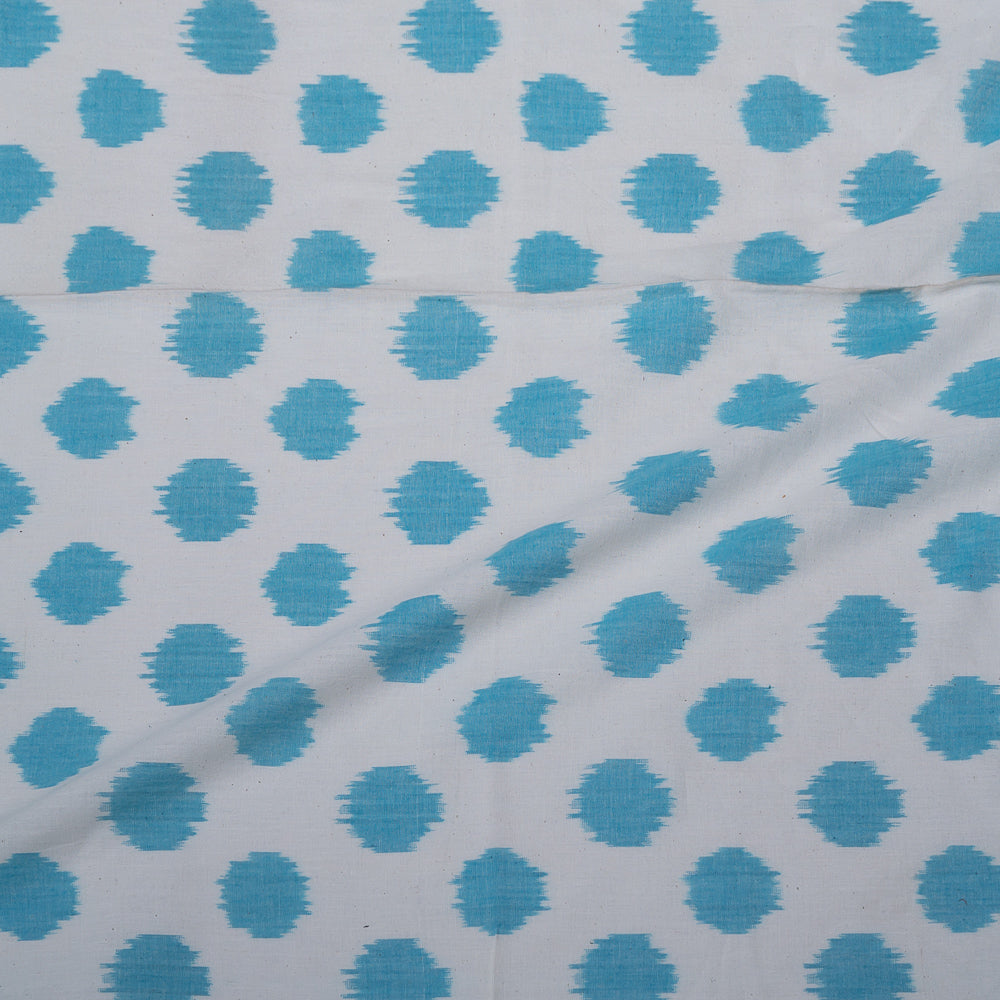 Turqouise Blue & White Fine Quality Circle Dot Cotton Handloom Ikat (Sku: IKK-397)