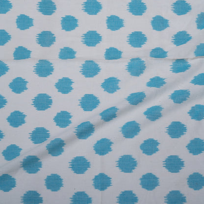 Turqouise Blue & White Fine Quality Circle Dot Cotton Handloom Ikat Fabric for Dresses | Width: 44"
