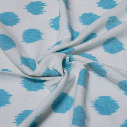 Turqouise Blue & White Fine Quality Circle Dot Cotton Handloom Ikat Fabric for Dresses | Width: 44"