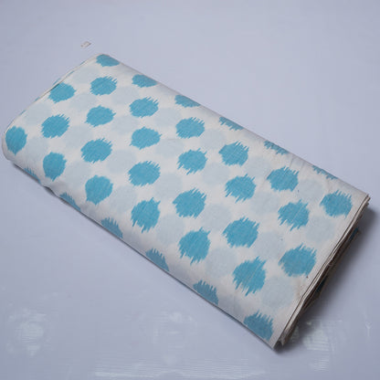 Turqouise Blue & White Fine Quality Circle Dot Cotton Handloom Ikat Fabric for Dresses | Width: 44"