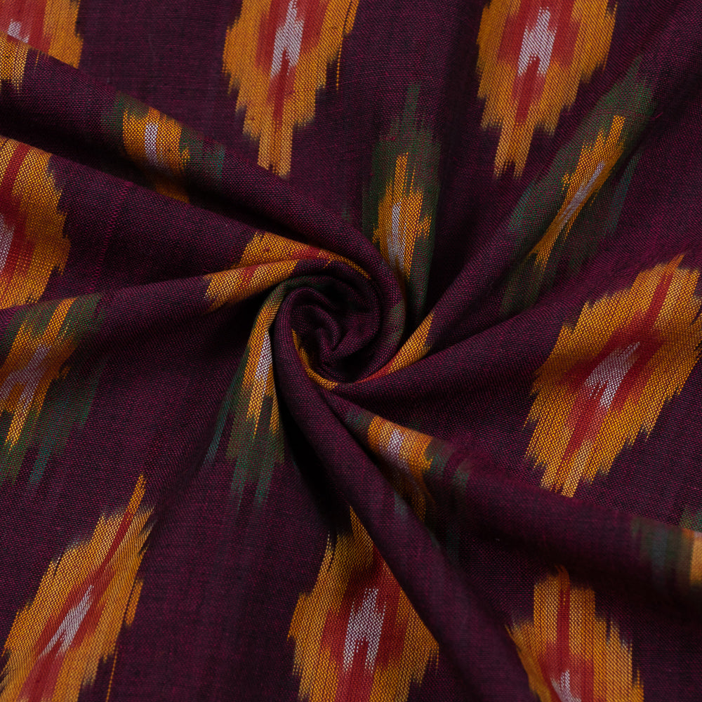 Multi Color Pattern on Maroon Base Fine Quality Cotton Handloom Ikat (Sku: IKK-414)