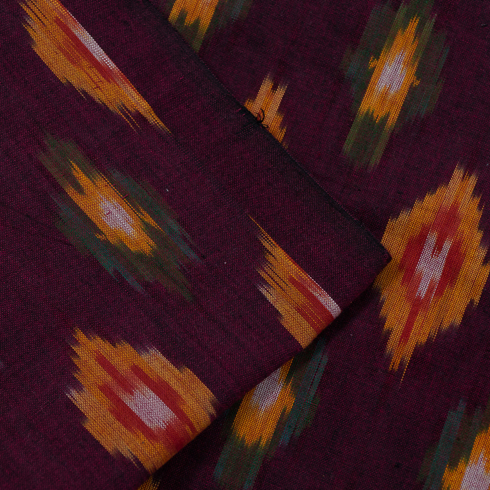 Multi Color Pattern on Maroon Base Fine Quality Cotton Handloom Ikat (Sku: IKK-414)