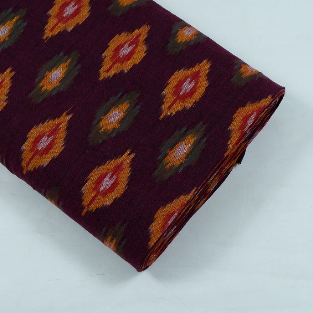 Multi Color Pattern on Maroon Base Fine Quality Cotton Handloom Ikat (Sku: IKK-414)