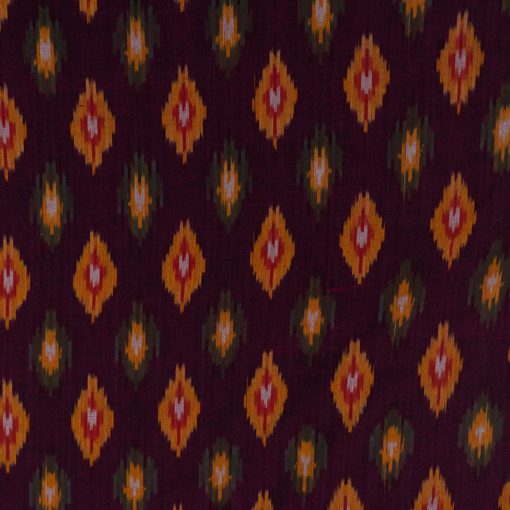 Multi Color Pattern on Maroon Base Fine Quality Cotton Handloom Ikat (Sku: IKK-414)