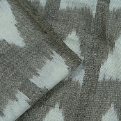 Greenish Grey, Off White Triangle Fine Quality Cotton Handloom Ikat Fabric for Dress Material | Width: 44"