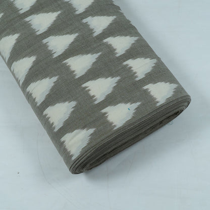Greenish Grey, Off White Triangle Fine Quality Cotton Handloom Ikat Fabric for Dress Material | Width: 44"