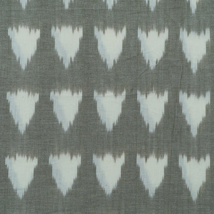Greenish Grey, Off White Triangle Fine Quality Cotton Handloom Ikat Fabric for Dress Material | Width: 44"