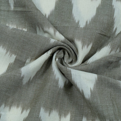 Greenish Grey, Off White Triangle Fine Quality Cotton Handloom Ikat Fabric for Dress Material | Width: 44"