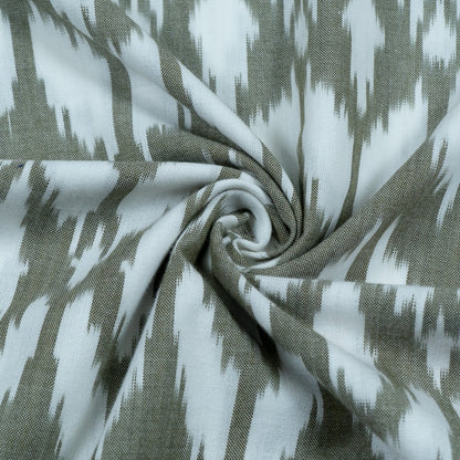 Light Green & White Cotton Handloom Ikat Fabric for Dresses | Width: 44"