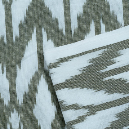 Light Green & White Cotton Handloom Ikat Fabric for Dresses | Width: 44"