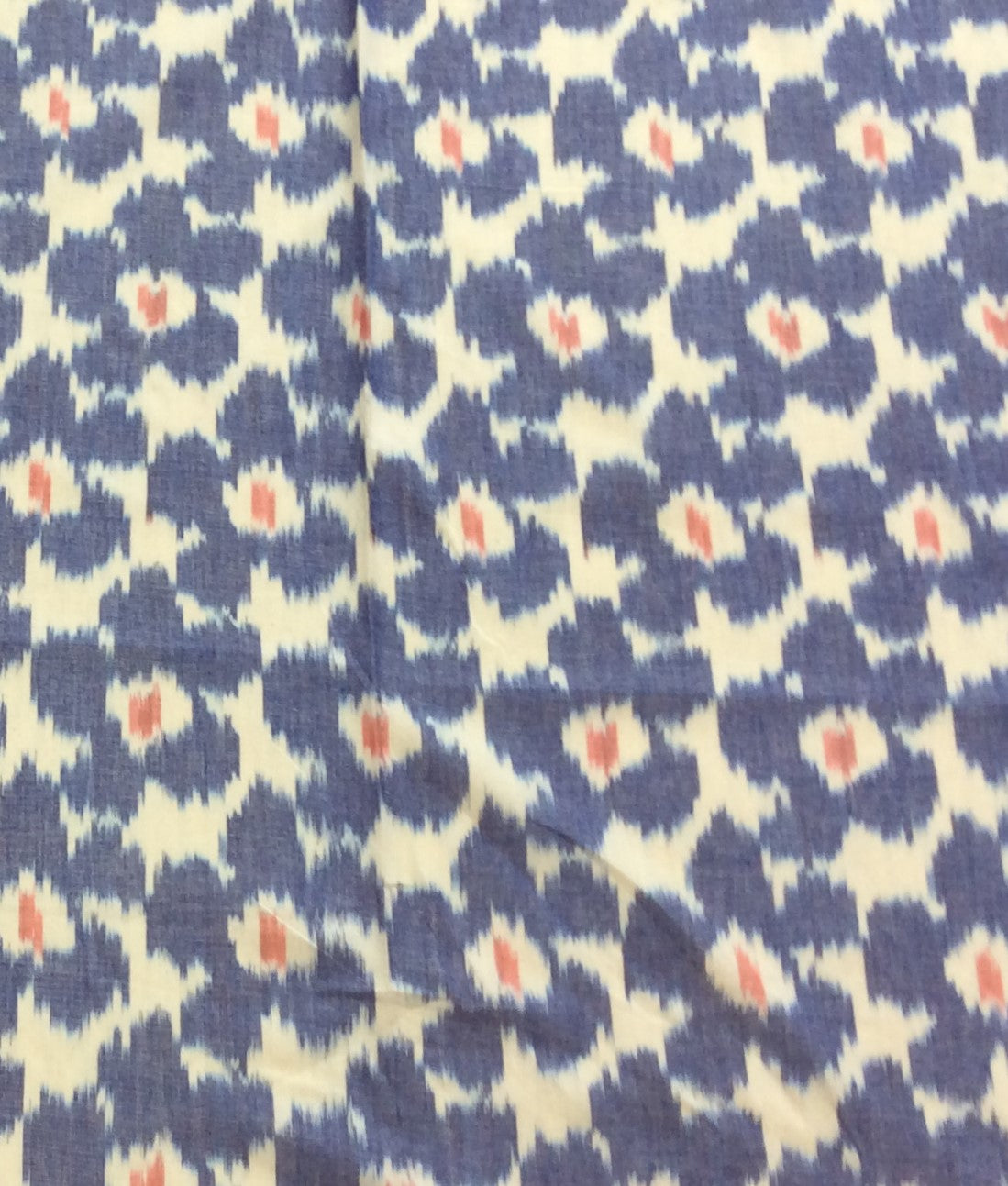 Blue & White Floral Fine Quality Cotton Handloom Ikat (Width: 44 inches or 112 cm)