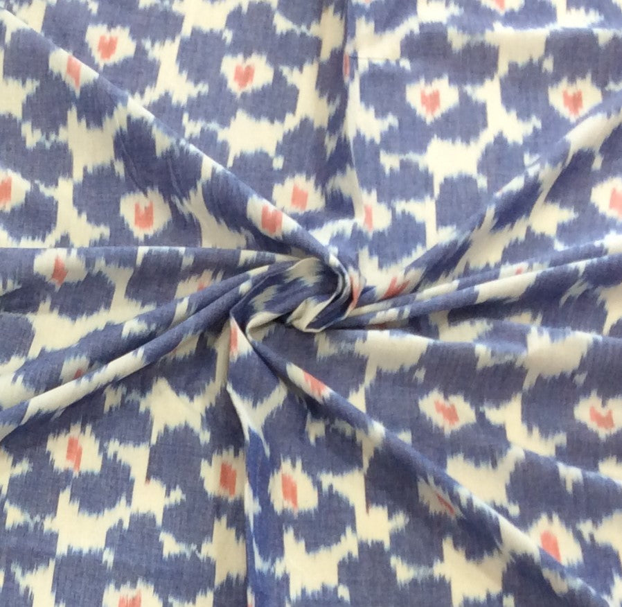 Blue & White Floral Fine Quality Cotton Handloom Ikat (Width: 44 inches or 112 cm)