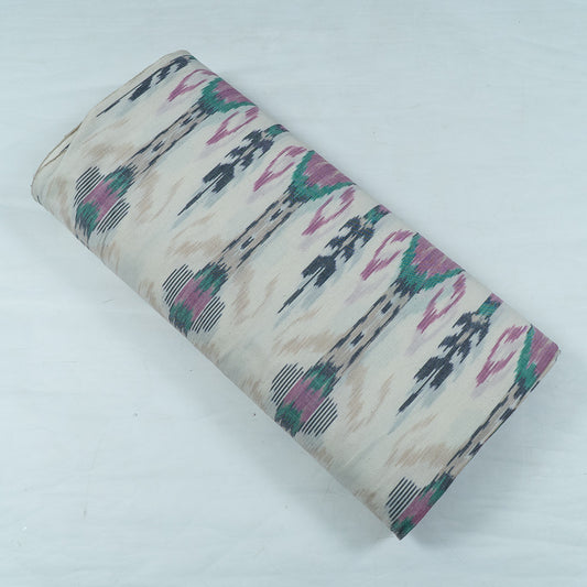 Pink, Green, Grey & Beige Cotton Handloom Ikat Fabric - 44" (112 cm)