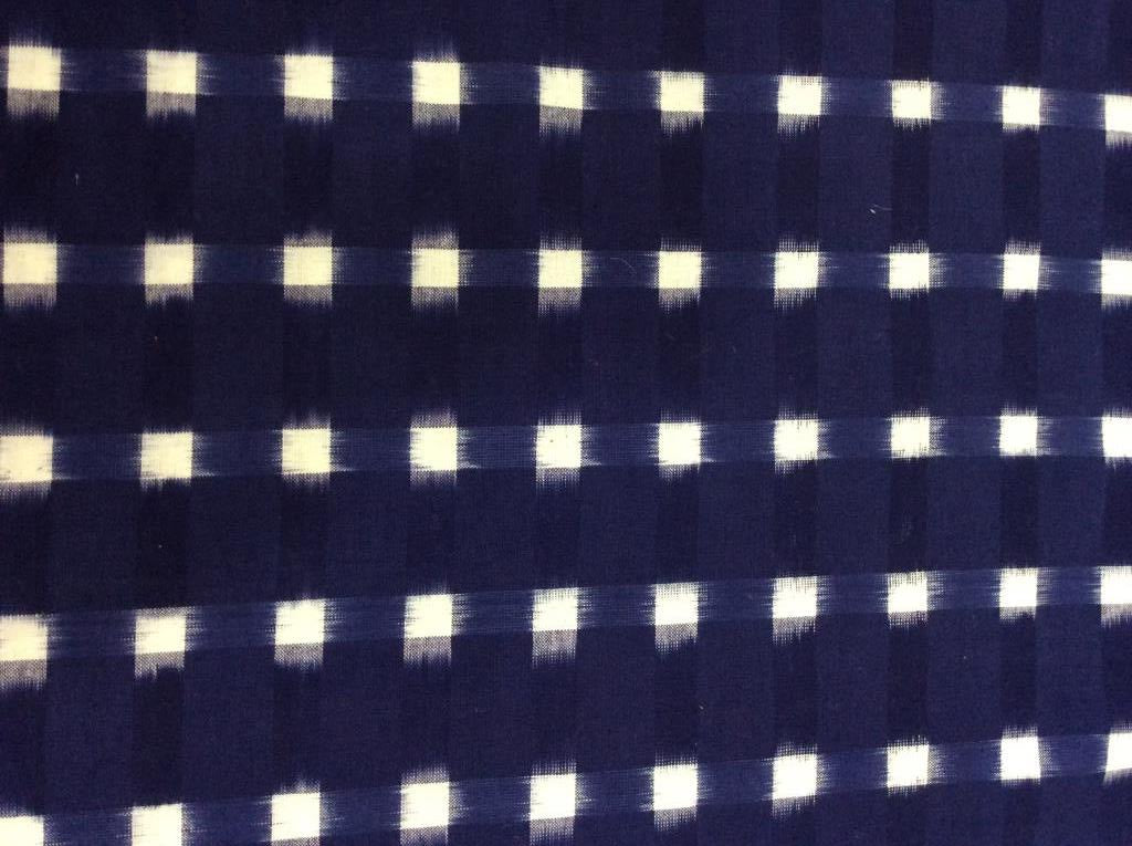 Blue & White Check Pure Cotton Handwoven Double Ikat (Sku: IKK-466)