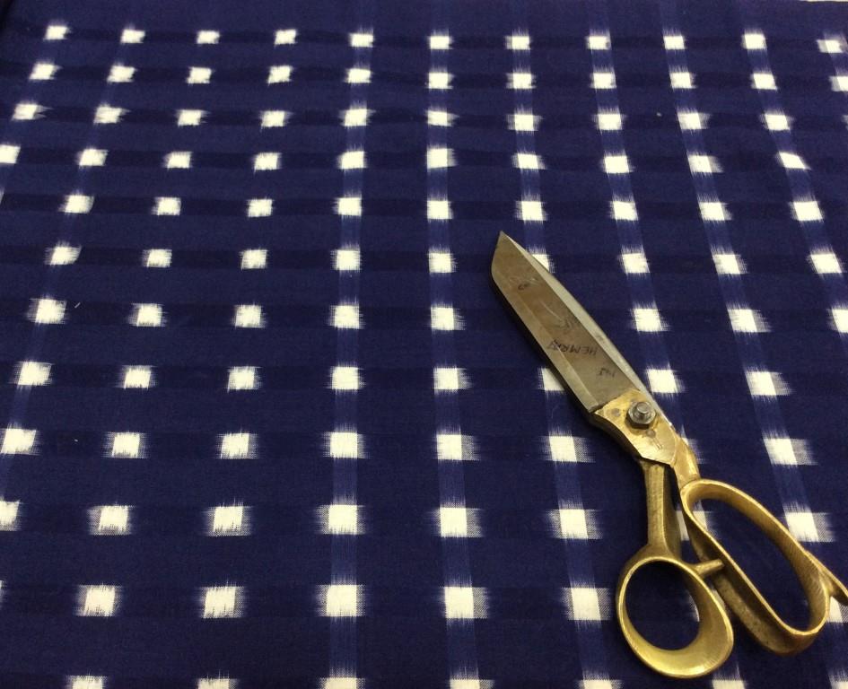 Blue & White Check Pure Cotton Handwoven Double Ikat (Sku: IKK-466)