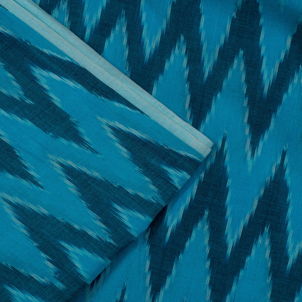Turquoise Chevron Cotton Voile Mercerised Handloom Ikat (Sku: IKK-471)