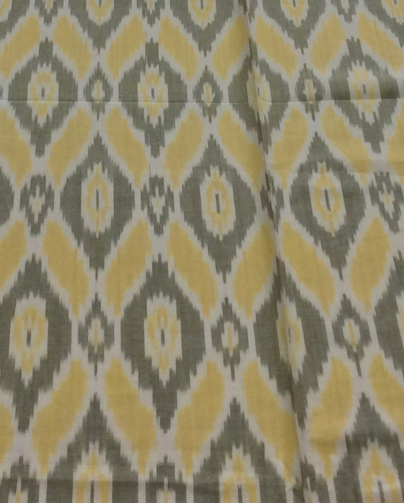 Grey, Lemon Yellow Fine Cotton Handloom Ikat (SKU: IKK-478)