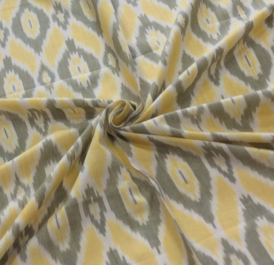Grey, Lemon Yellow Fine Cotton Handloom Ikat (SKU: IKK-478)