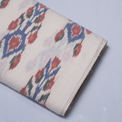 White Base Multicolor Fine Quality Cotton Handloom Ikat Fabric for Dresses | Width: 44"