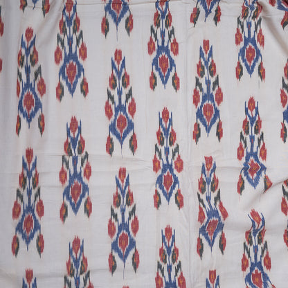 White Base Multicolor Fine Quality Cotton Handloom Ikat Fabric for Dresses | Width: 44"