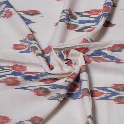 White Base Multicolor Fine Quality Cotton Handloom Ikat Fabric for Dresses | Width: 44"