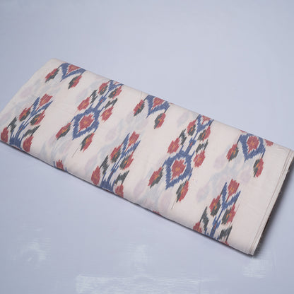 White Base Multicolor Fine Quality Cotton Handloom Ikat Fabric for Dresses | Width: 44"