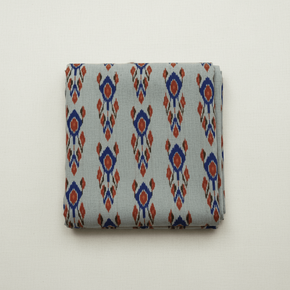 Grey, Multicolor Handloom Cotton Ikat Fabric for Dress Material | Width: 44"