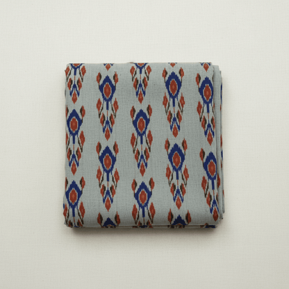 Grey, Multicolor Handloom Cotton Ikat Fabric for Dress Material | Width: 44"