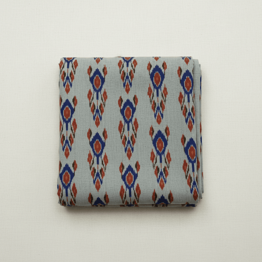 Grey, Multicolor Handloom Cotton Ikat Fabric for Dress Material | Width: 44"