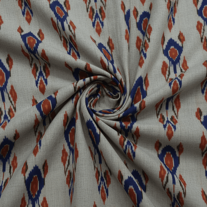 Grey, Multicolor Handloom Cotton Ikat Fabric for Dress Material | Width: 44"