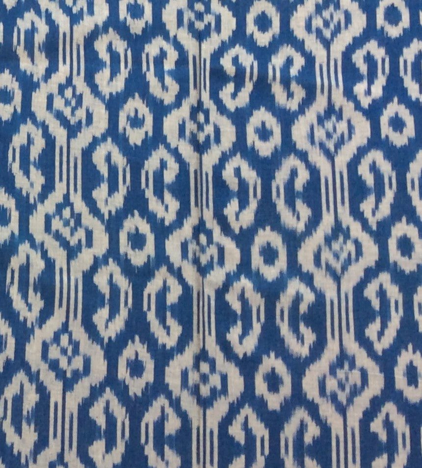 Blue & Grey Fine Quality Big Pattern Cotton Woven Handloom Ikat (Width: 44 inches or 112 cm)