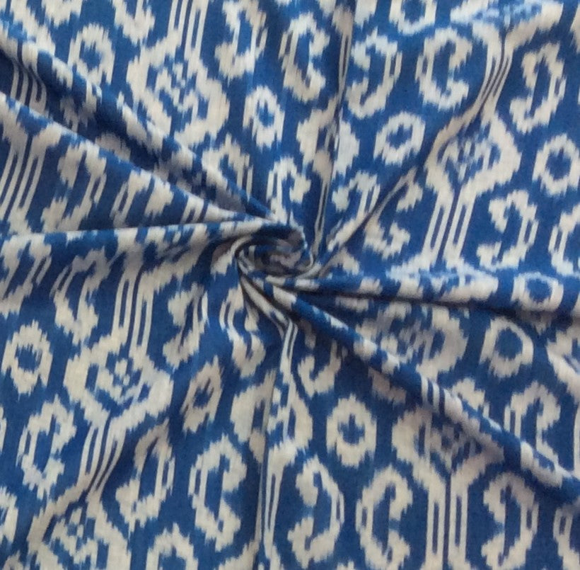 Blue & Grey Fine Quality Big Pattern Cotton Woven Handloom Ikat (Width: 44 inches or 112 cm)