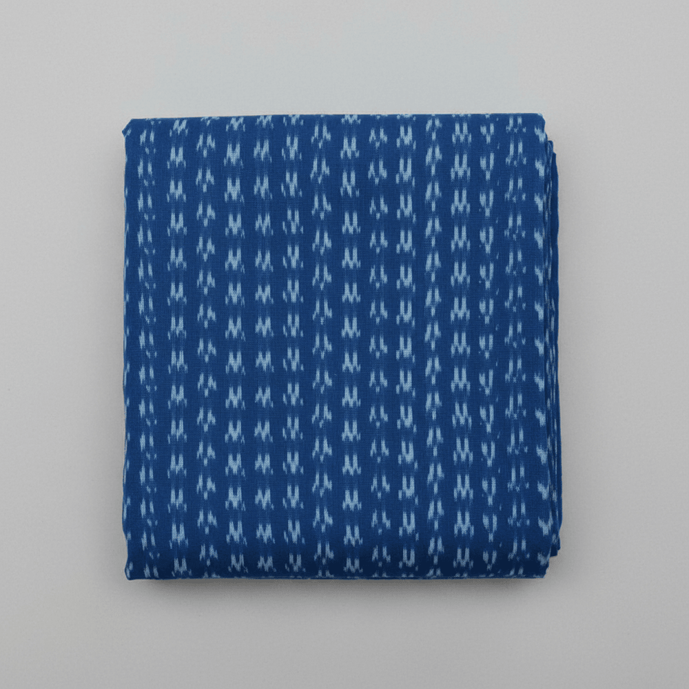 Blue Fine Quality Cotton Handloom Ikat Fabric for Dress Material | Width: 44"