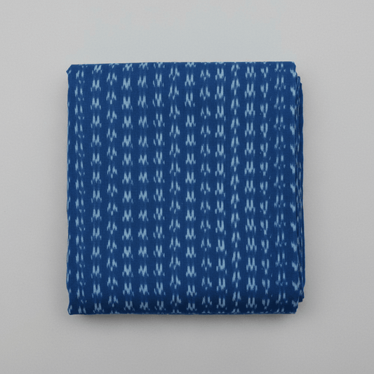 Blue Fine Quality Cotton Handloom Ikat Fabric for Dress Material | Width: 44"