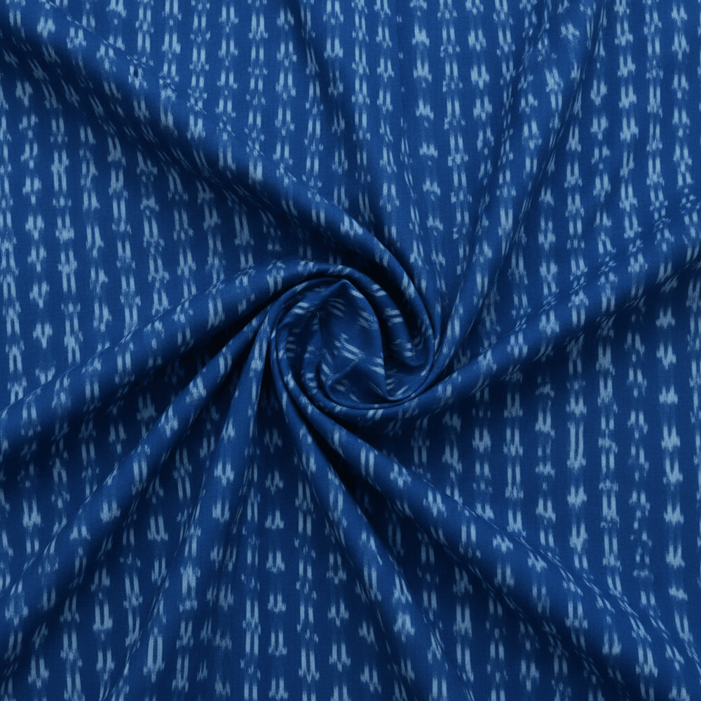 Blue Fine Quality Cotton Handloom Ikat Fabric for Dress Material | Width: 44"
