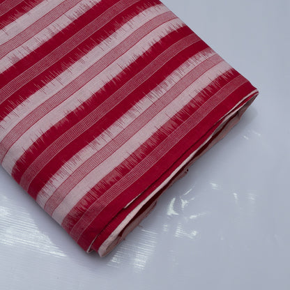 Red & White Stripe Handwoven Cotton Double Ikat Fabric for Dresses | Width: 44"
