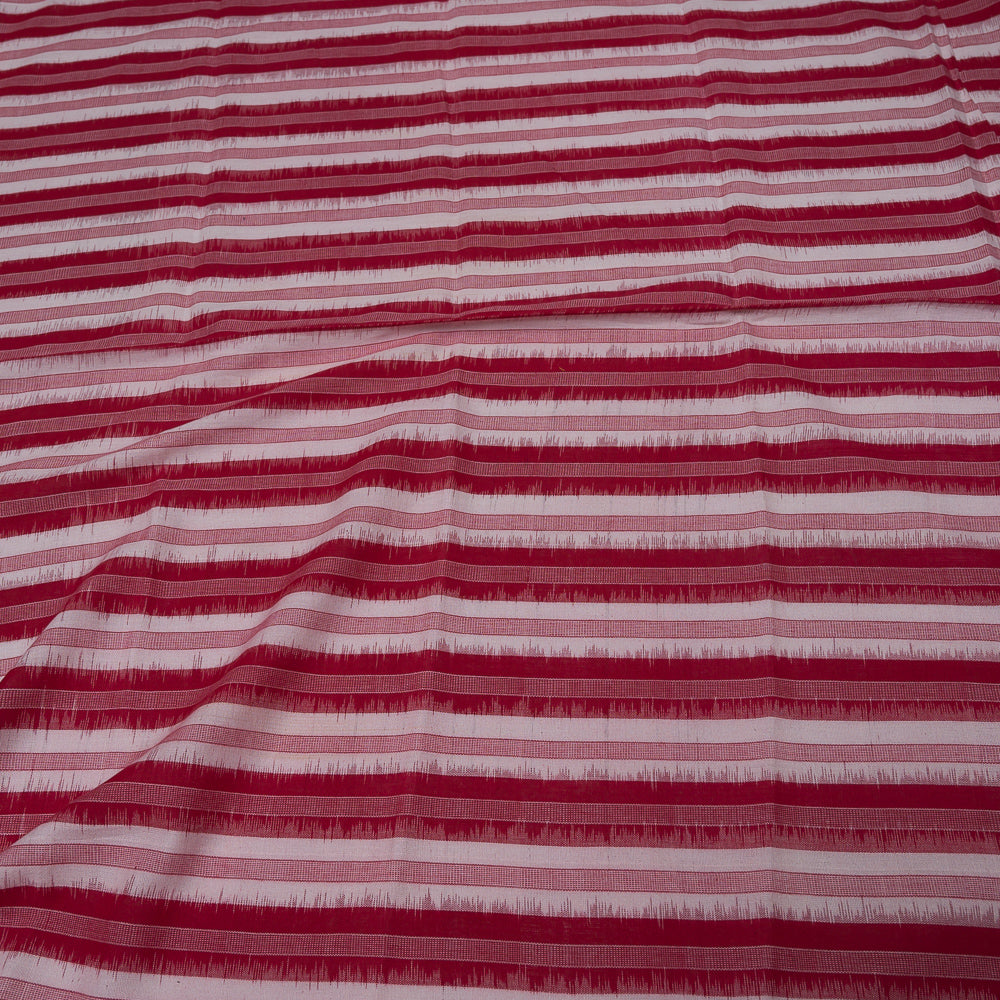 Red & White Stripe Handwoven Cotton Double Ikat (Sku: IKK-518)