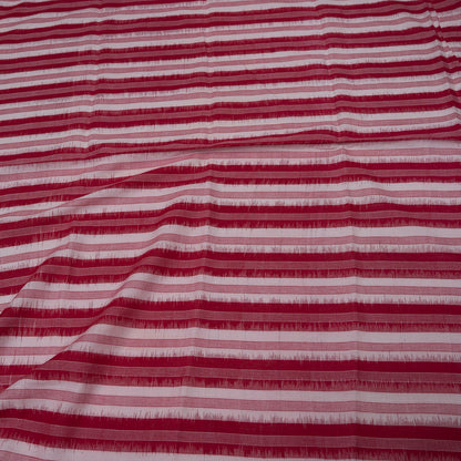 Red & White Stripe Handwoven Cotton Double Ikat Fabric for Dresses | Width: 44"