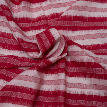 Red & White Stripe Handwoven Cotton Double Ikat Fabric for Dresses | Width: 44"
