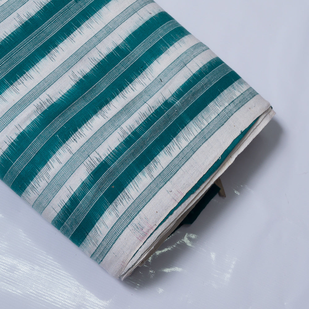 Green & White Stripe Handwoven Cotton Double Ikat (Sku: IKK-519)