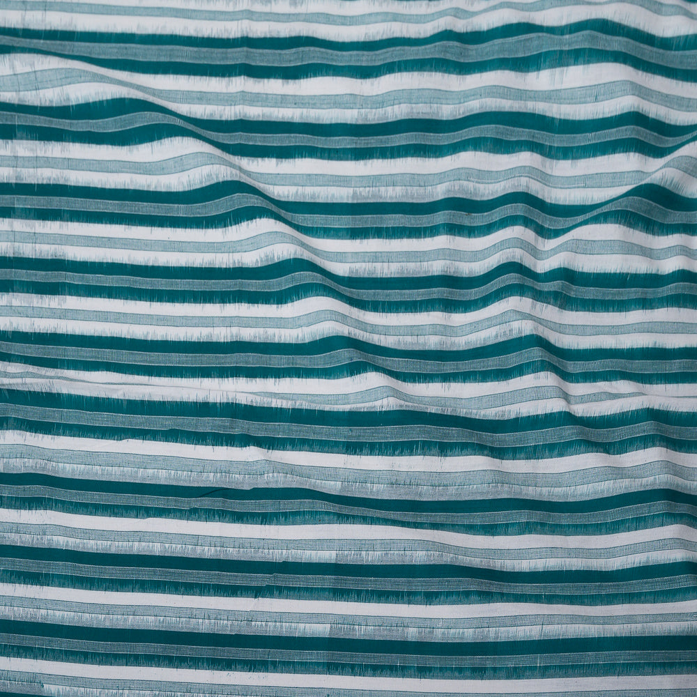 Green & White Stripe Handwoven Cotton Double Ikat (Sku: IKK-519)