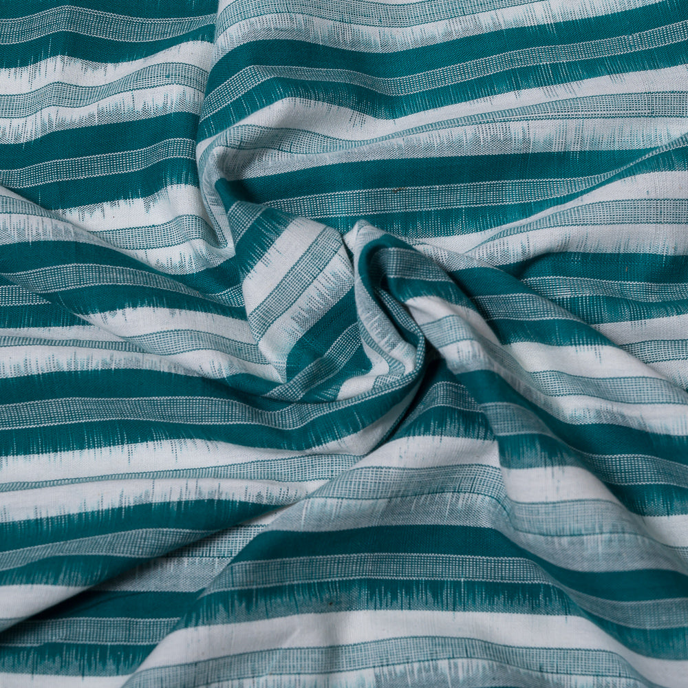 Green & White Stripe Handwoven Cotton Double Ikat (Sku: IKK-519)