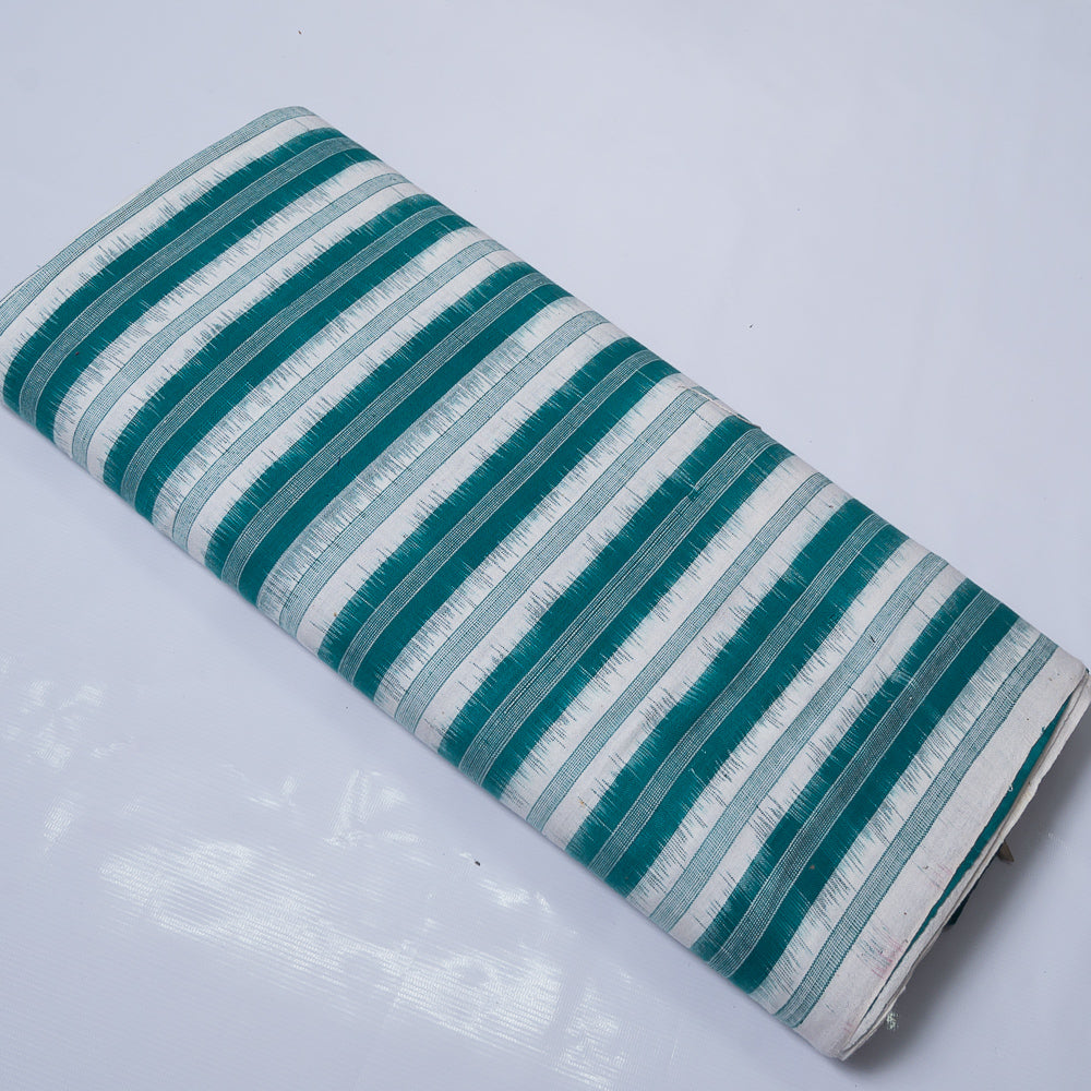 Green & White Stripe Handwoven Cotton Double Ikat (Sku: IKK-519)