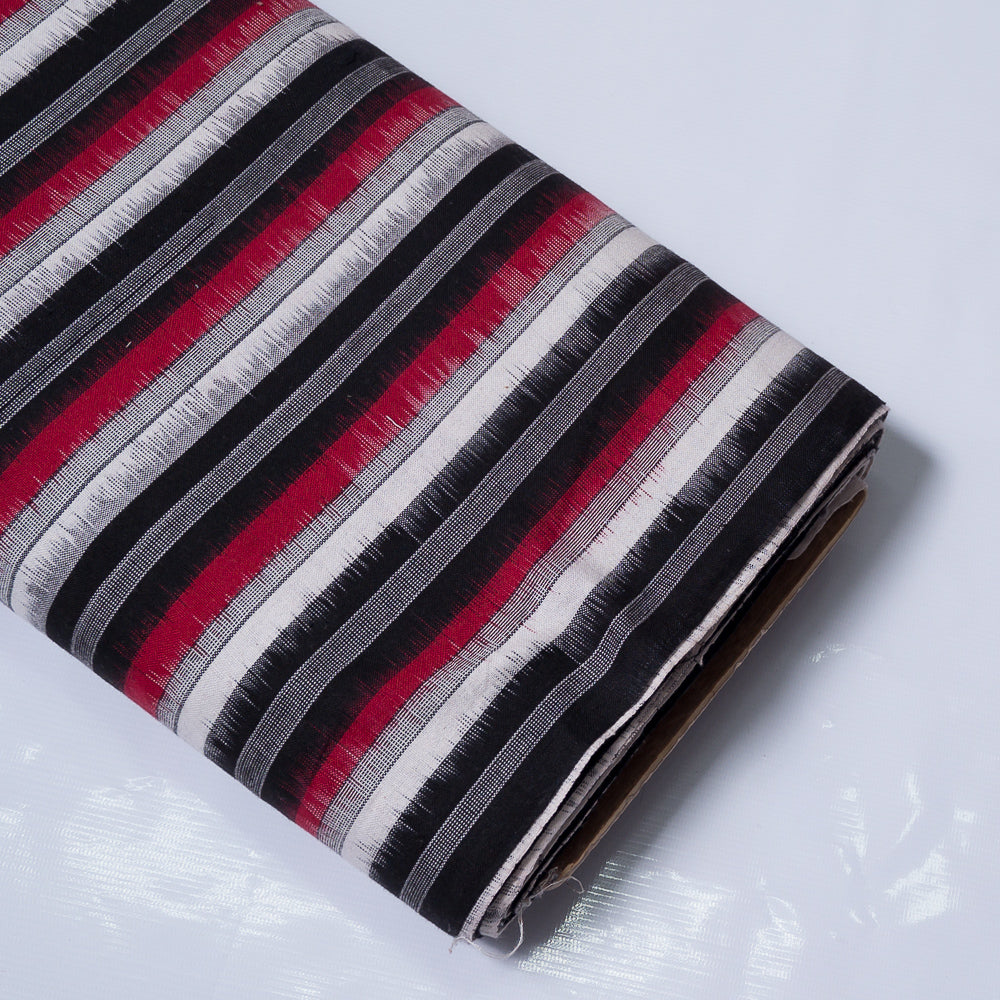 Red, Black & White Stripe Handwoven Cotton Double Ikat (Sku: IKK-520)